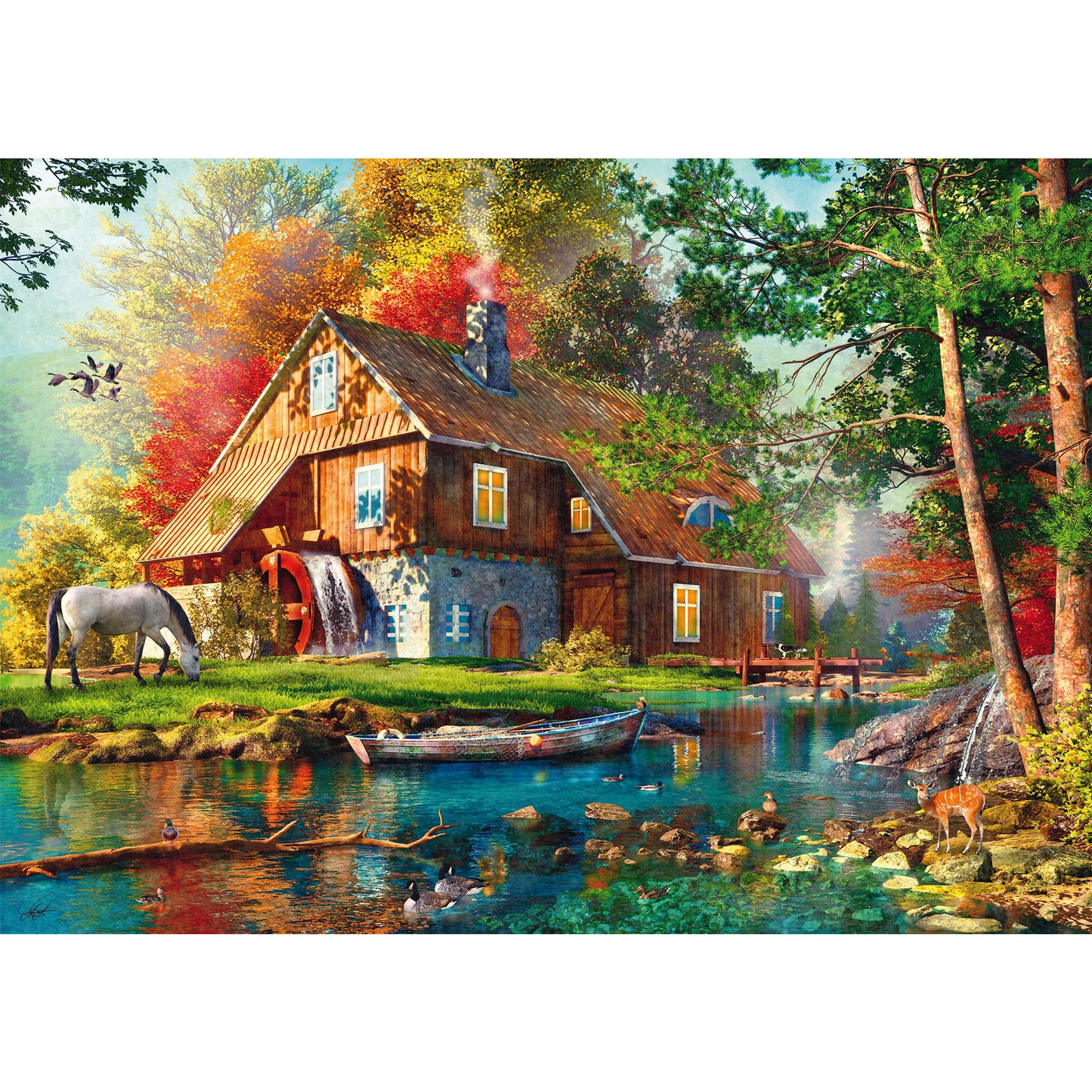 Wassermühle im Herbst, Puzzle