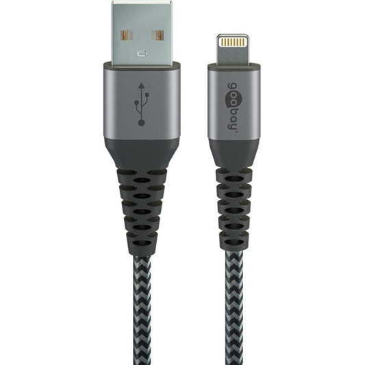 Goobay USB 2.0 Adapterkabel, USB-A Stecker > Lightning Stecker (grau/silber, 1 Meter, gesleevt, Metallstecker)