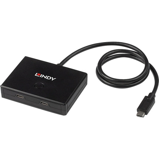 Lindy USB 3.2 Gen 1 Switch, USB-C Stecker > 2x USB-C Buchse (schwarz, 0,6 Meter, bidirektional, PD, Laden mit bis zu 100 Watt)