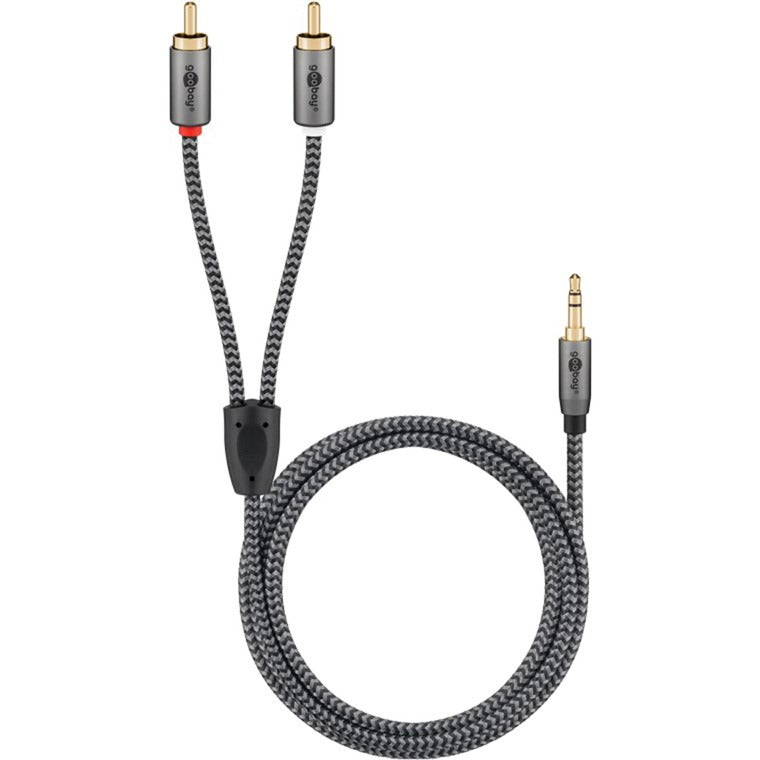 Goobay Plus Audio Adapterkabel AUX 3,5mm Klinke > Stereo-Cinch Stecker (schwarz/silber, 0,5 Meter)