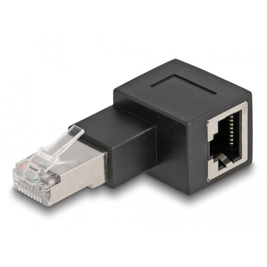 DeLOCK Adapter RJ-45 Stecker > RJ-45 Buchse, Cat.6a (schwarz, 90° nach rechts gewinkelt)