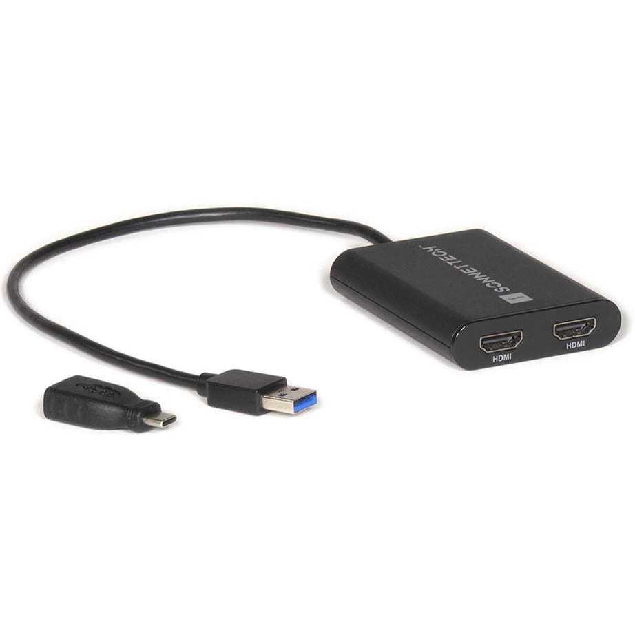 Sonnet USB DisplayLink Adapter, USB-A Stecker > Dual 4K HDMI (schwarz, 30cm, für M1 und M2 Macs)