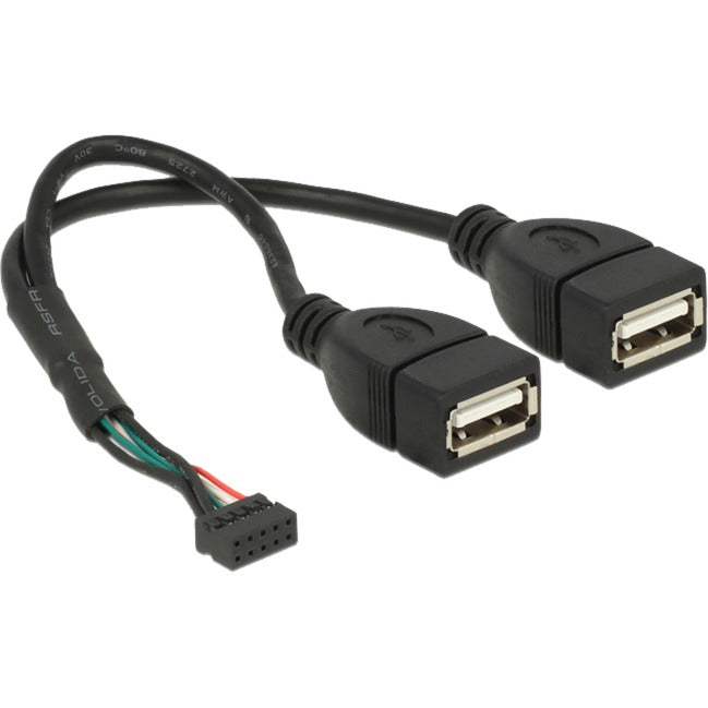 DeLOCK USB 2.0 Y-Kabel, 10 Pin Header > 2x USB-A Buchse (schwarz, 20cm)