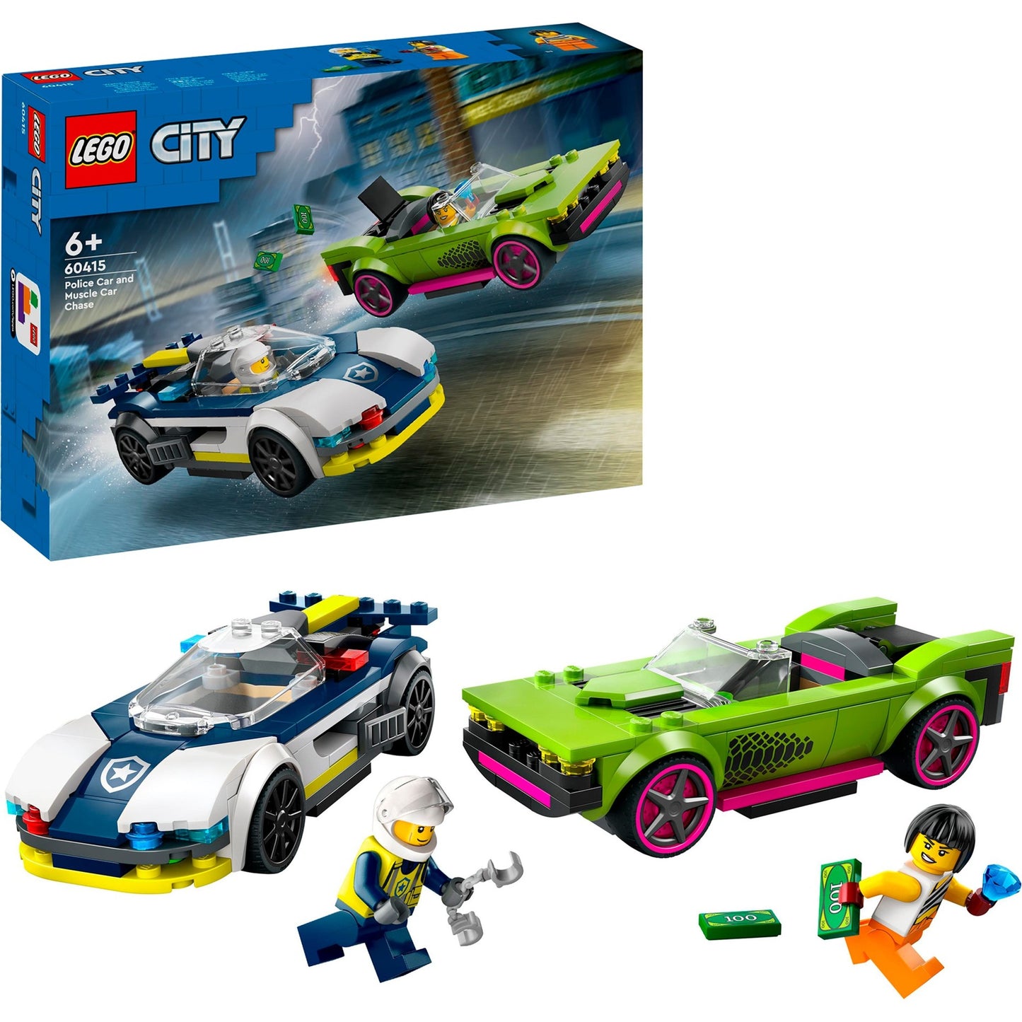 LEGO 60415 City Verfolgungsjagd mit Polizeiauto und Muscle Car, Konstruktionsspielzeug