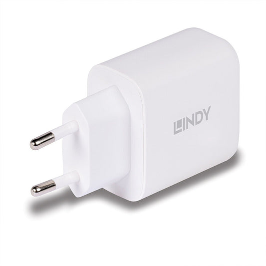 Lindy Ladegerät 65 Watt USB-A & C GaN Charger (weiss, 1x USB-A, 1x USB-C PD 3.0, GaN, PPS)