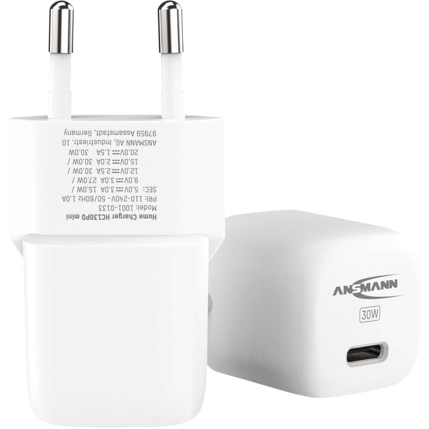 Ansmann Home Charger HC130PD-mini, 30 Watt (weiss, 1x USB-C, GaN, PowerDelivery, Multisafe-Technologie)