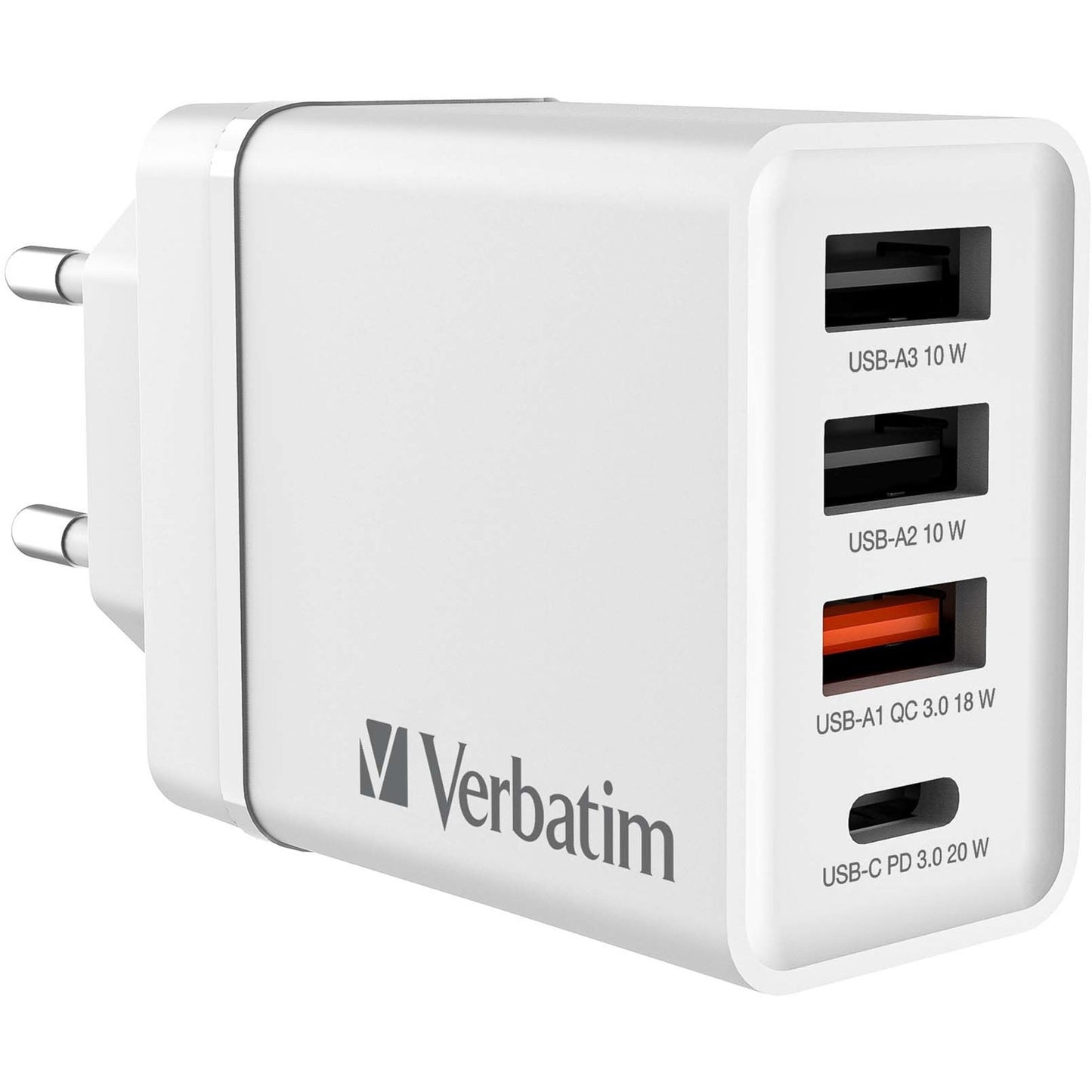 Verbatim Ladegerät 30W, 1x USB-C , 3x USB-A (weiss, PD 3.0, QC 3.0)