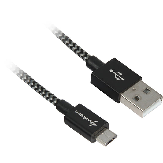 Sharkoon USB 2.0 Kabel, USB-A Stecker > Micro-USB Stecker (schwarz/grau, 0,5 Meter, gesleevt)