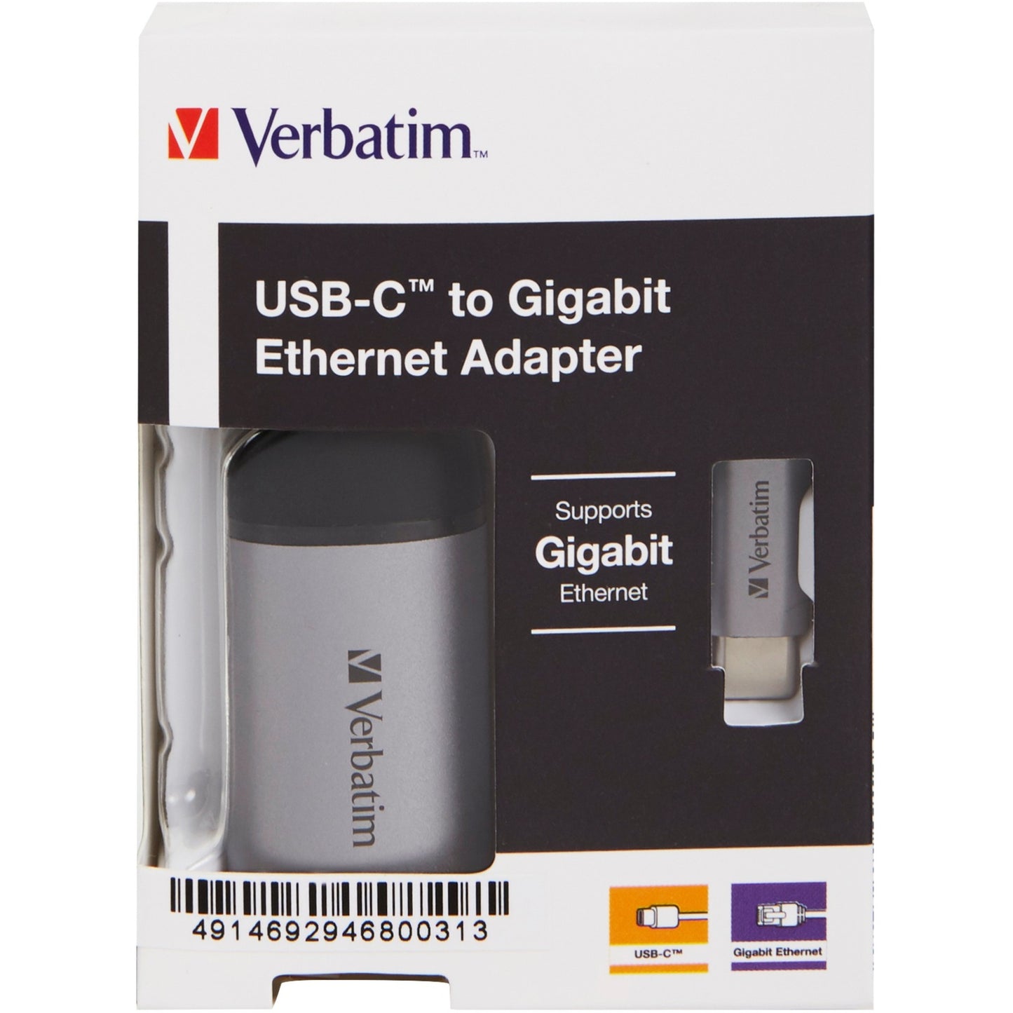 Verbatim USB 3.2 Gen 1 Adapter, USB-C Stecker > RJ-45 Buchse (silber/schwarz, 10cm, Gigabit LAN 10/100/1.000 Mbit/s)