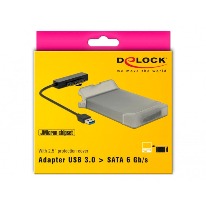 DeLOCK USB 3.2 Gen 1 Konverter, USB-A Stecker > SATA 22 Pin Stecker (schwarz, 15cm, mit 2,5" Schutzhülle)