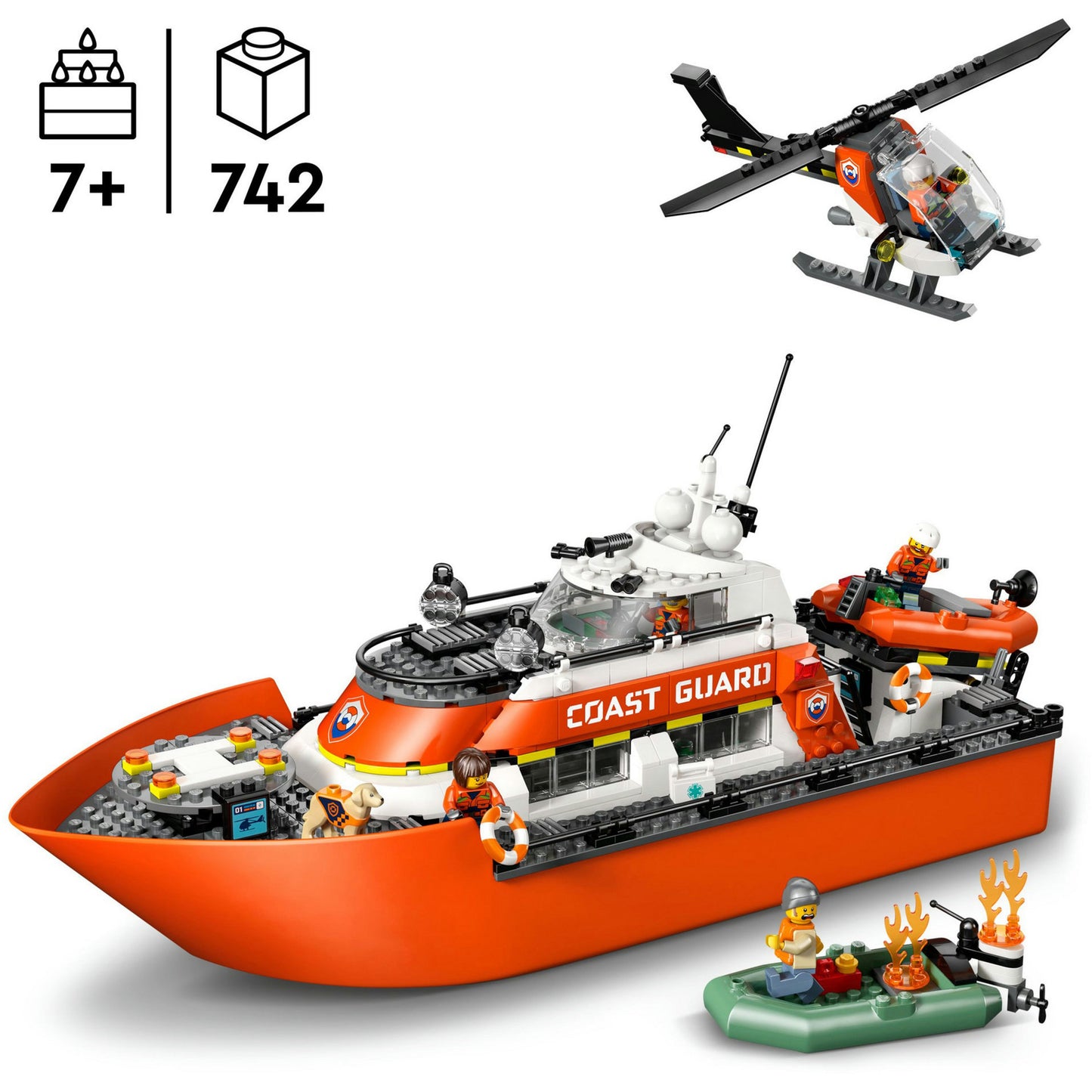 60504 City Rettungsboot der Küstenwache mit Hubschrauber, Konstruktionsspielzeug