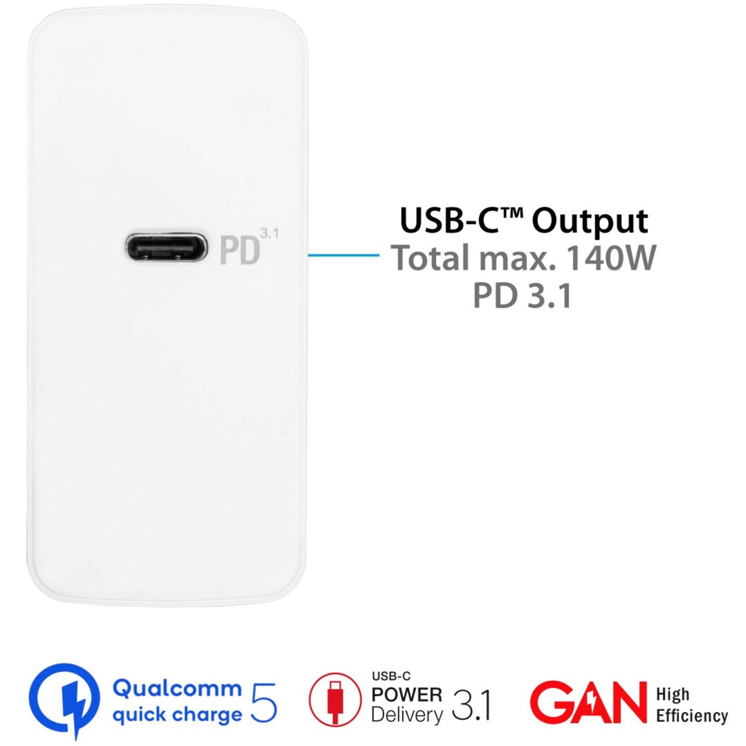 Good Connections USB-Schnellladegerät 140 Watt, 1-Port (weiss, GaN-Technologie, PD 3.1, QC 5, PPS)