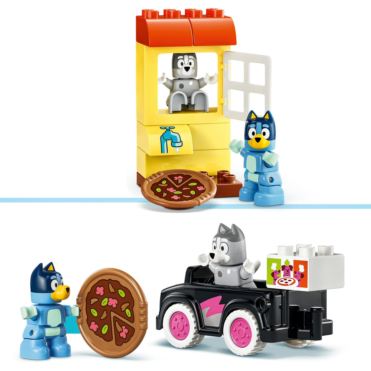 10469 DUPLO Bluey Pizza-Schwestern mit Muffin und Bluey, Konstruktionsspielzeug