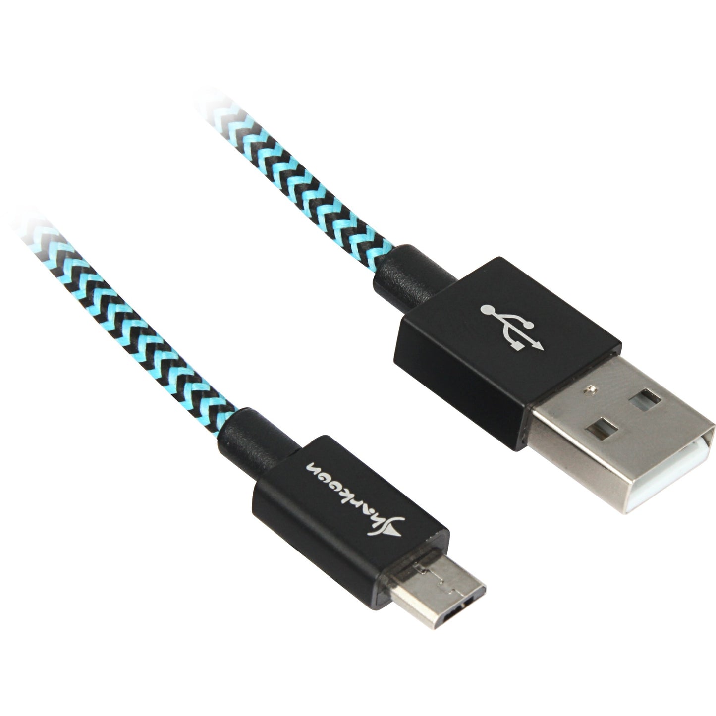 Sharkoon USB 2.0 Kabel, USB-A Stecker > Micro-USB Stecker (schwarz/hellblau, 1 Meter, gesleevt)