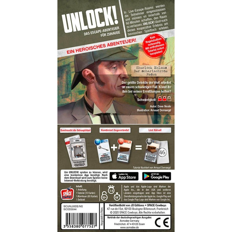 Asmodee Unlock! - Sherlock Holmes: Der scharlachrote Faden, Partyspiel