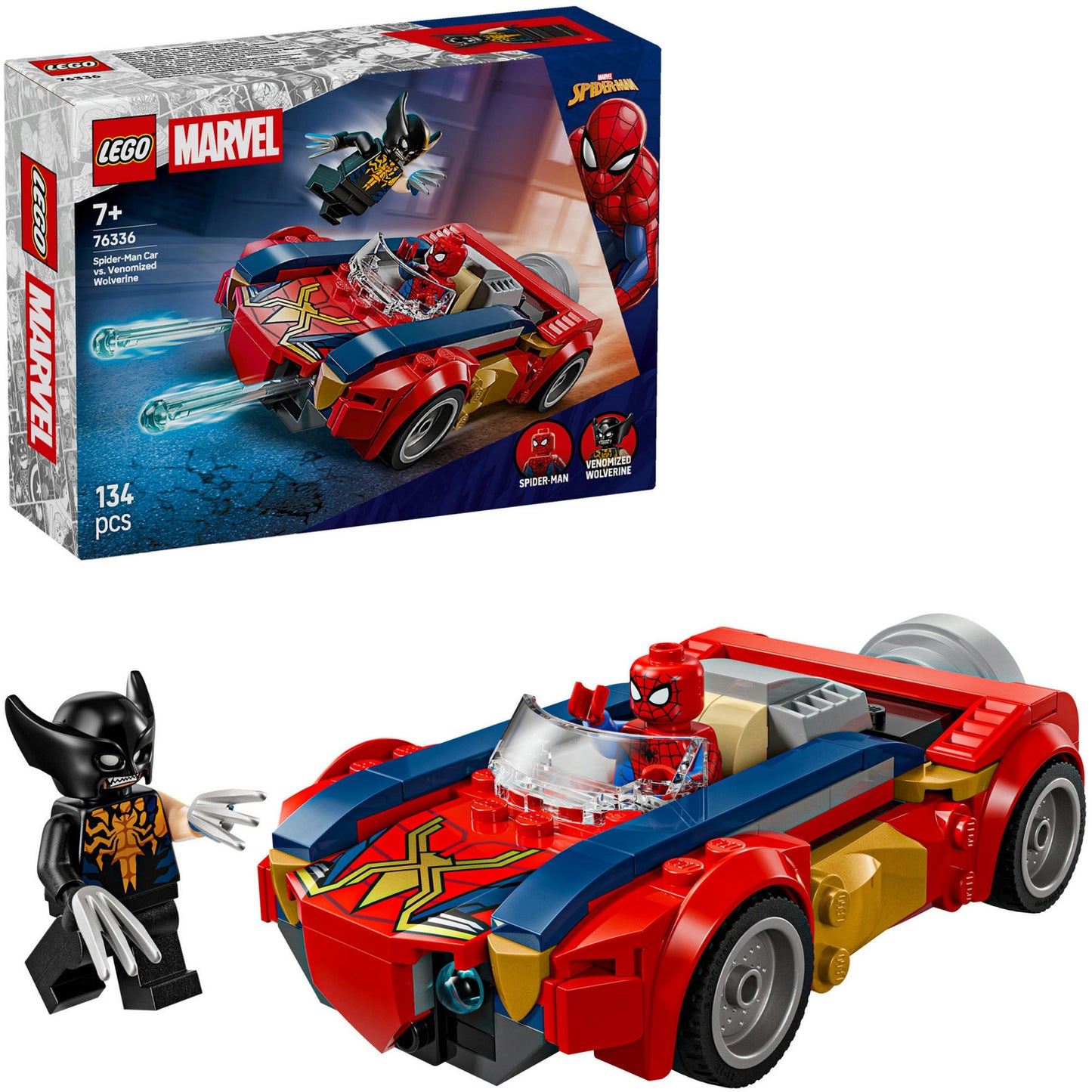 76336 Marvel Super Heroes Spider-Man Auto vs. Venomized Wolverine, Konstruktionsspielzeug