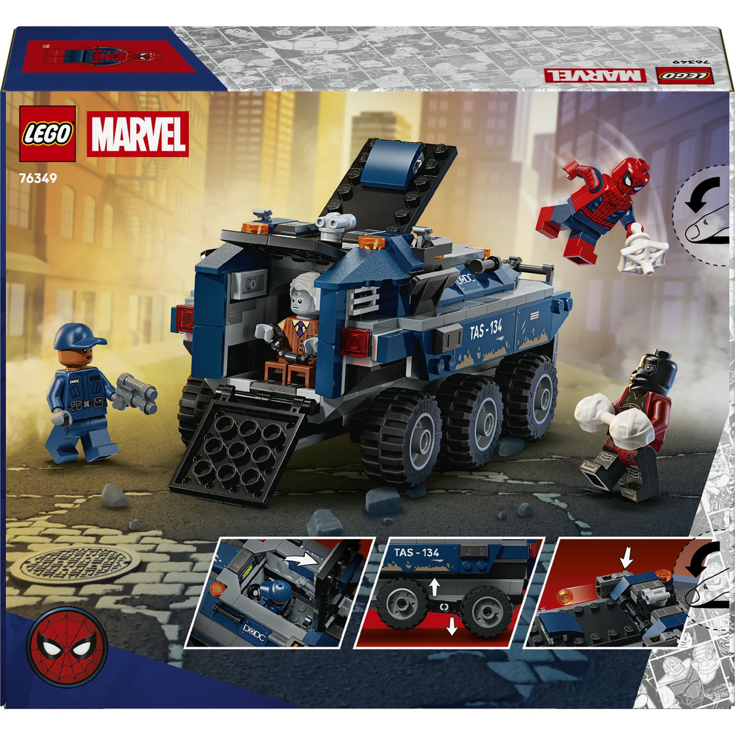 76349 Marvel Super Heroes Spider-Man Jagt den Gefängnistransporter, Konstruktionsspielzeug