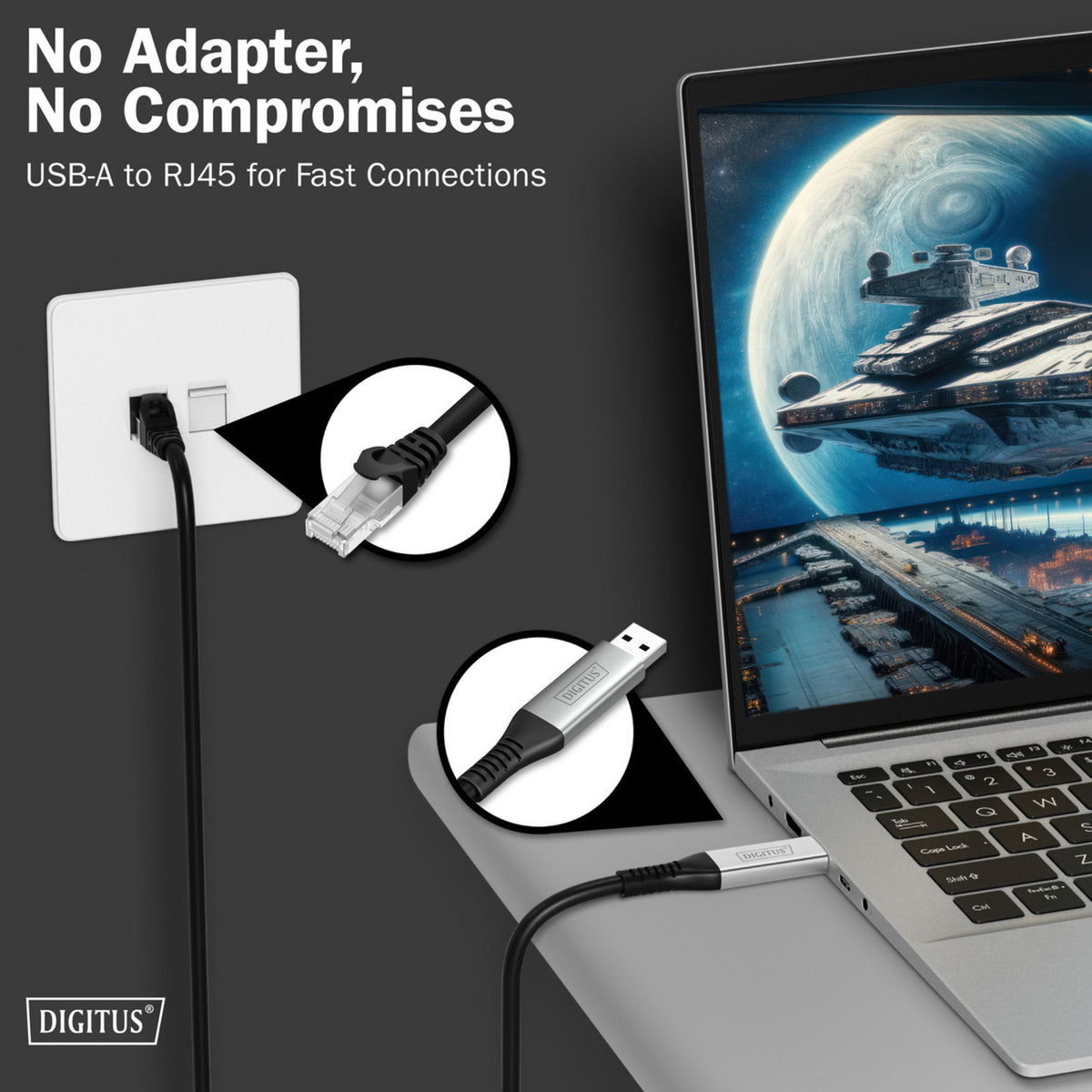 USB-A 3.2 Gen1 > RJ-45 Ethernet Kabel, 1Gbit/s, Adapter