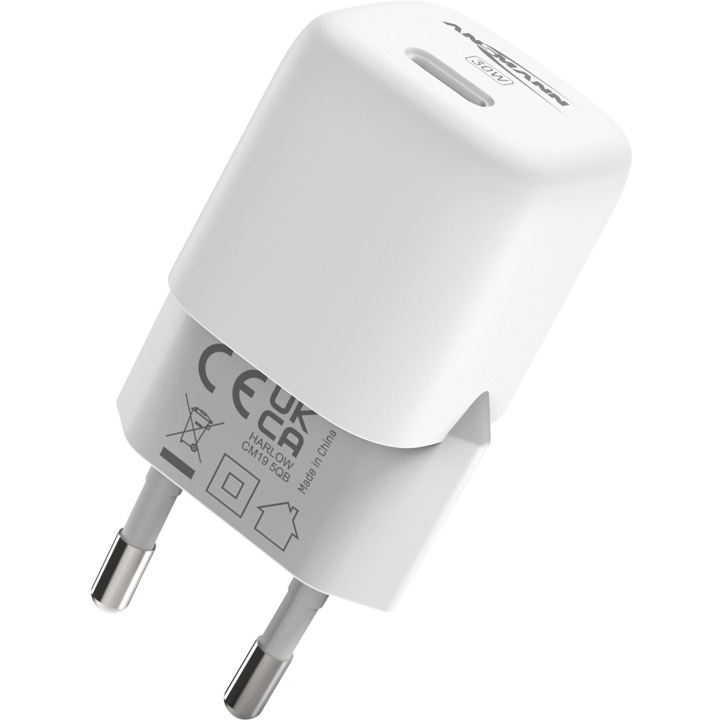 Ansmann Home Charger HC130PD-mini, 30 Watt (weiss, 1x USB-C, GaN, PowerDelivery, Multisafe-Technologie)