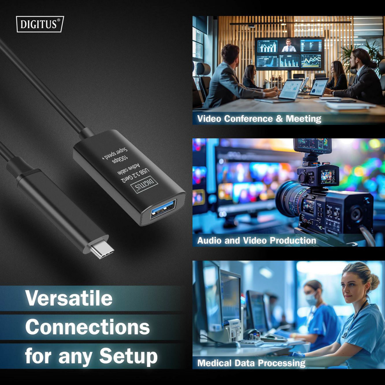 Aktives USB 3.2 Gen 2 Verlängerungskabel, USB-C Stecker > USB-A Buchse