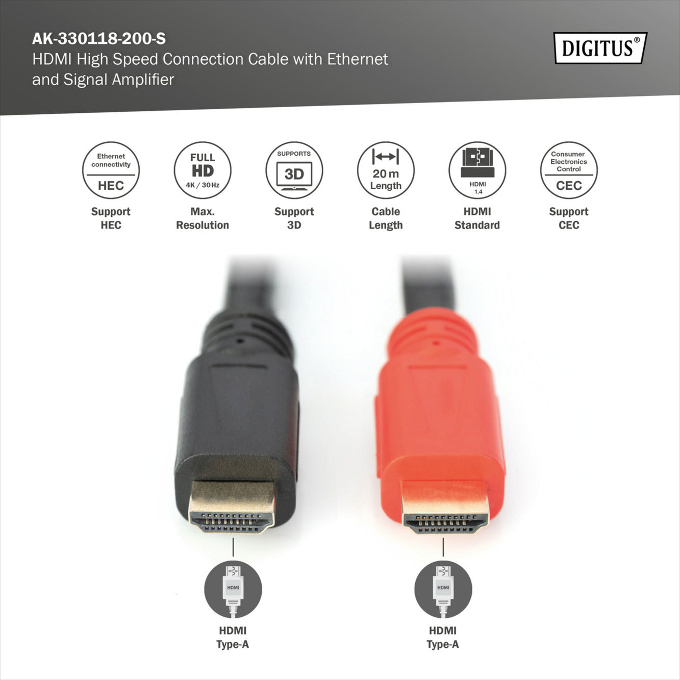 HDMI High Speed Anschlusskabel mit Ethernet und Signalverstärker