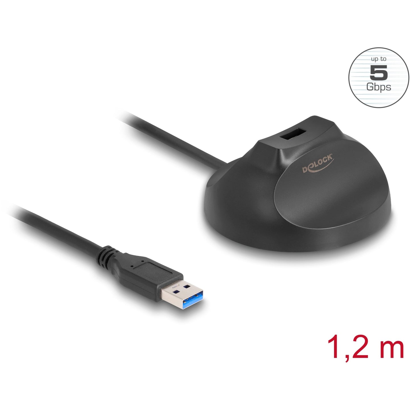 DeLOCK Magnetischer Standfuss USB-A 5 Gbps Docking Kabel (schwarz, 1,2 Meter)
