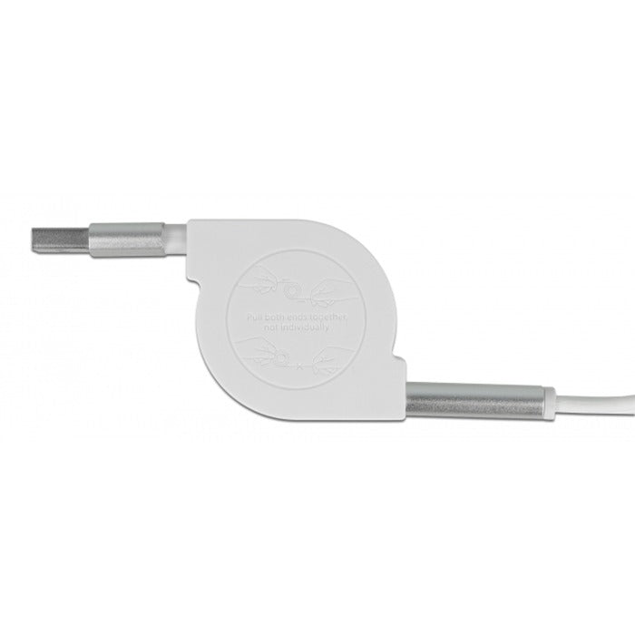 DeLOCK USB Aufrollladekabel, USB-A > Micro-USB + USB-C + Lightning (weiss/silber, ca. 1 Meter, nur Ladefunktion)