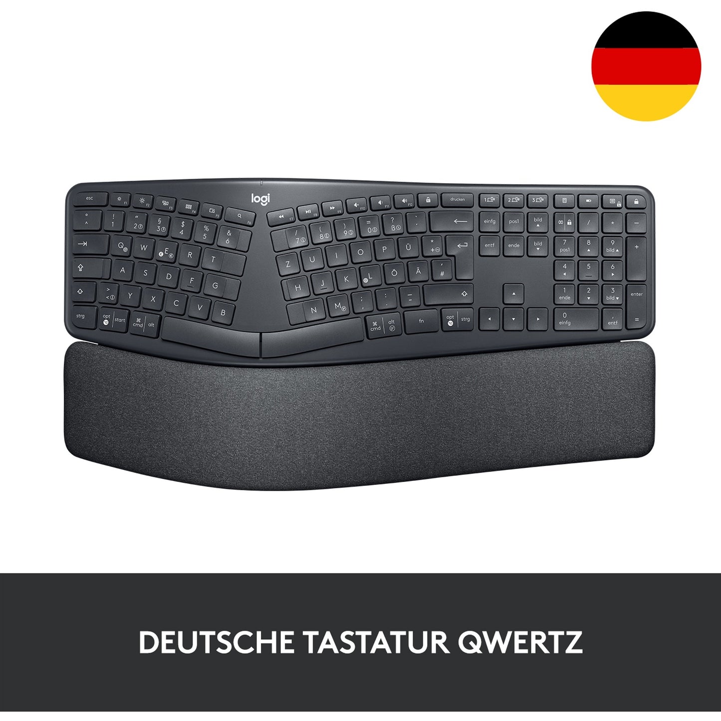 Logitech ERGO K860 (schwarz, DE-Layout, schmutzabweisendes Material, kompatibel mit Windows/Mac)