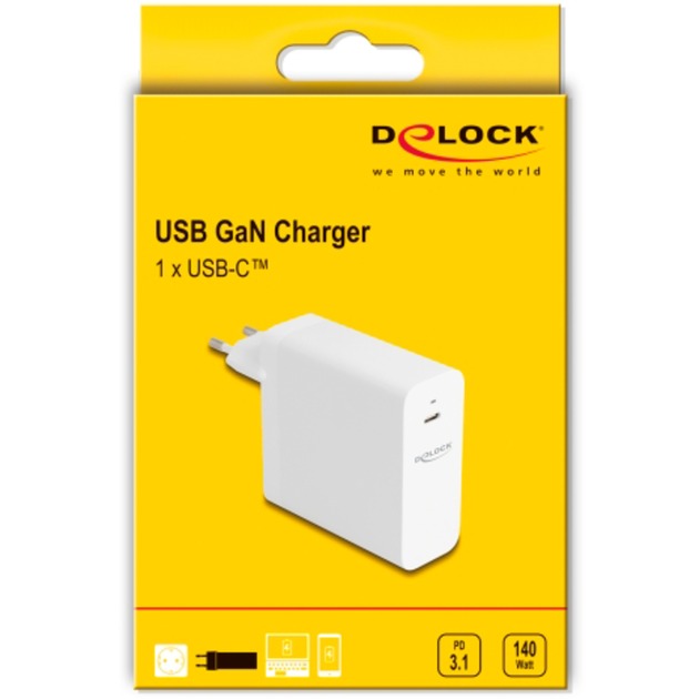 DeLOCK USB GaN Ladegerät 1x USB-C, 140 Watt (weiss, PD 3.1)