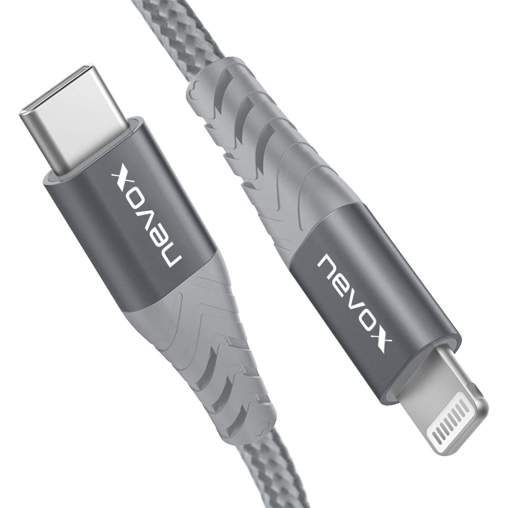 Nevox USB 2.0 Adapterkabel, USB-C Stecker > Lightning Stecker (silber/grau, 1 Meter, PD, gesleevt)
