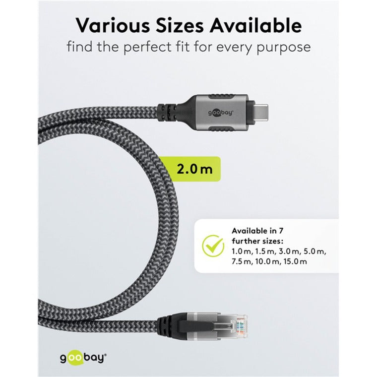 Goobay Ethernet-Kabel USB-C 3.2 Gen1 Stecker > RJ-45 Stecker (schwarz/silber, 2 Meter)