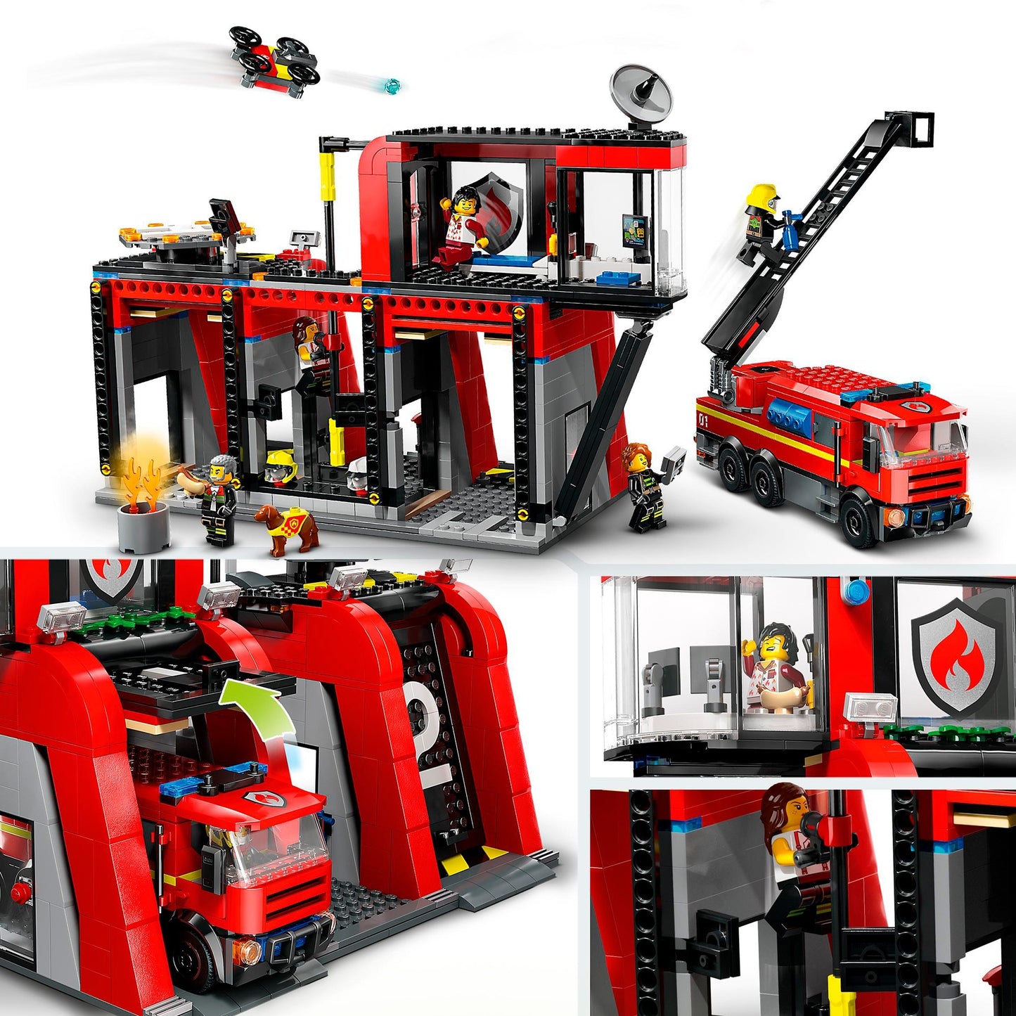 LEGO 60414 City Feuerwehrstation mit Drehleiterfahrzeug, Konstruktionsspielzeug