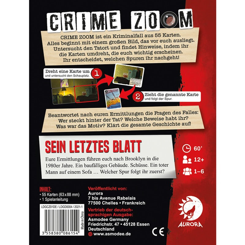 Asmodee Crime Zoom Fall 1: Sein letztes Blatt, Kartenspiel