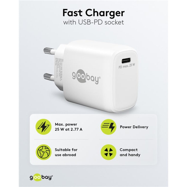 Goobay USB-C PD GaN Schnellladegerät 25 Watt (weiss, Power Delivery 3.0)