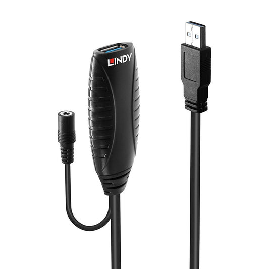 Lindy USB 3.2 Gen 1 Aktivverlängerungskabel, USB-A Stecker > USB-A Buchse (schwarz, 10 Meter)