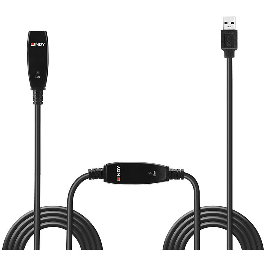 Lindy USB 3.2 Gen 1 Aktivverlängerungskabel Slim, USB-A Stecker > USB-A Buchse (schwarz, 15 Meter)