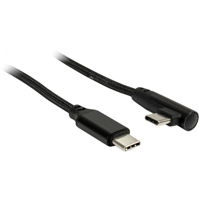 Inter-Tech USB Kabel, USB-C Stecker > USB-C Stecker 90° (schwarz, 1 Meter, PD, Laden mit bis zu 60 Watt, gesleevt)