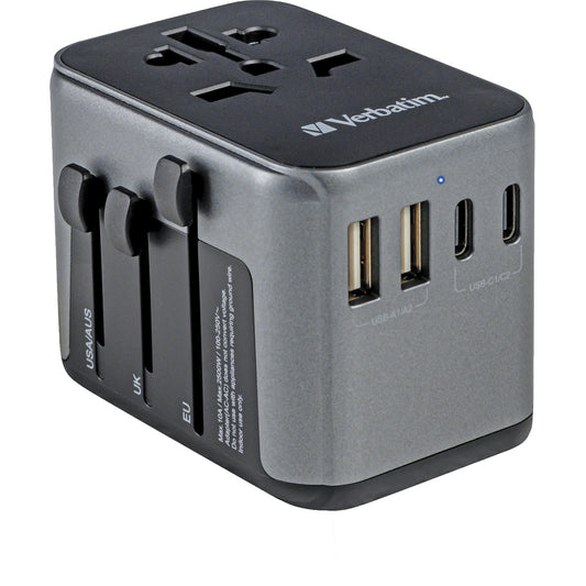 Verbatim Universal-Reiseadapter UTA-03 (schwarz/silber, 2x USB-A, 3x USB-C)