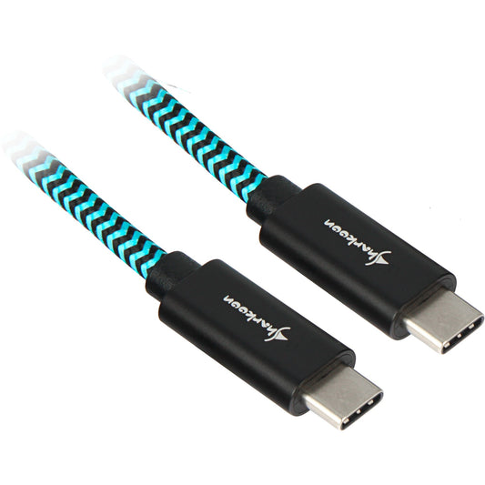 Sharkoon USB 3.2 Gen 2 Kabel, USB-C Stecker > USB-C Stecker (schwarz/hellblau, 0,5 Meter, gesleevt)