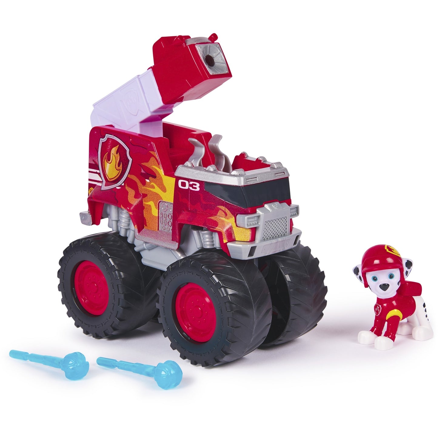 Paw Patrol Rescue Wheels - Marshalls Feuerwehr Monstertruck mit Geschoss-Abwurf und Marshall Hundefigur, Spielfahrzeug