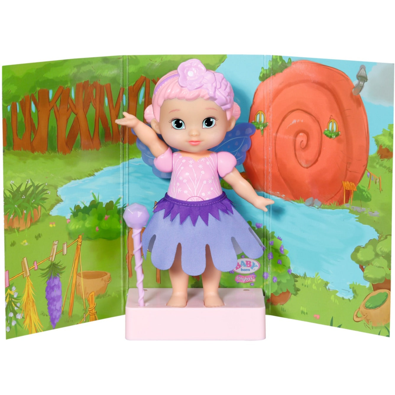 ZAPF Creation BABY born® Storybook Fairy Violet 18cm (mit Zauberstab, Bühne, Kulisse und Bilderbüchlein)