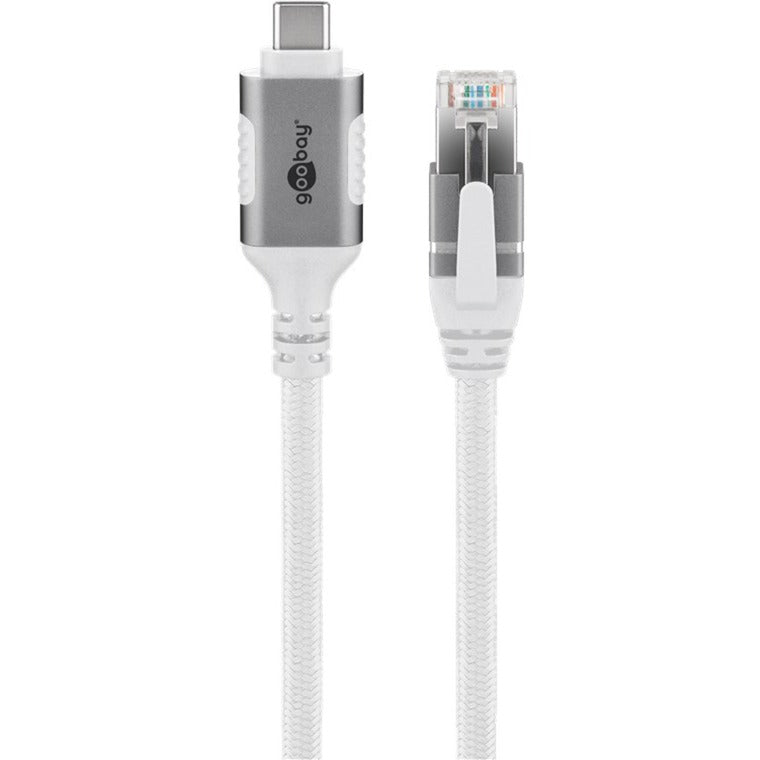 Goobay Ethernet-Kabel USB-C 3.2 Gen2 Stecker > RJ-45 Stecker (weiss, 1 Meter, geflochtener Textilmantel)