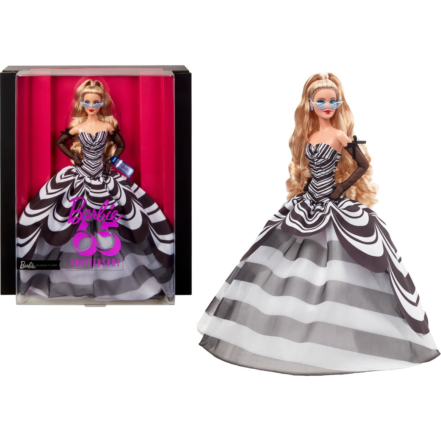 Barbie Barbie Signature Sammelpuppe zum 65. Jubiläum mit blonden Haaren und schwarz-weisser Robe