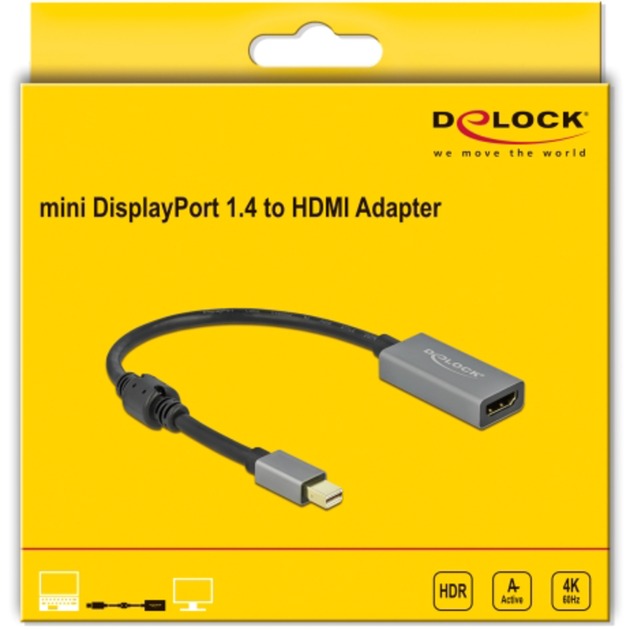 DeLOCK Aktiver Adapter mini DisplayPort 1.4 > HDMI 4K 60 Hz (HDR) (grau/schwarz, 20cm)