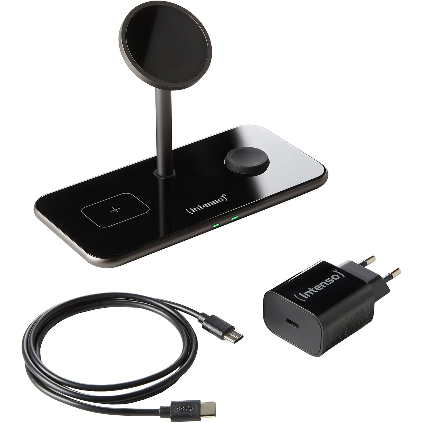 Intenso 3in1 Magnetic Wireless Charging Stand MB13 (schwarz, für iPhones mit MagSafe, TWS und Watch, PD3.0, Quick Charge 3.0)