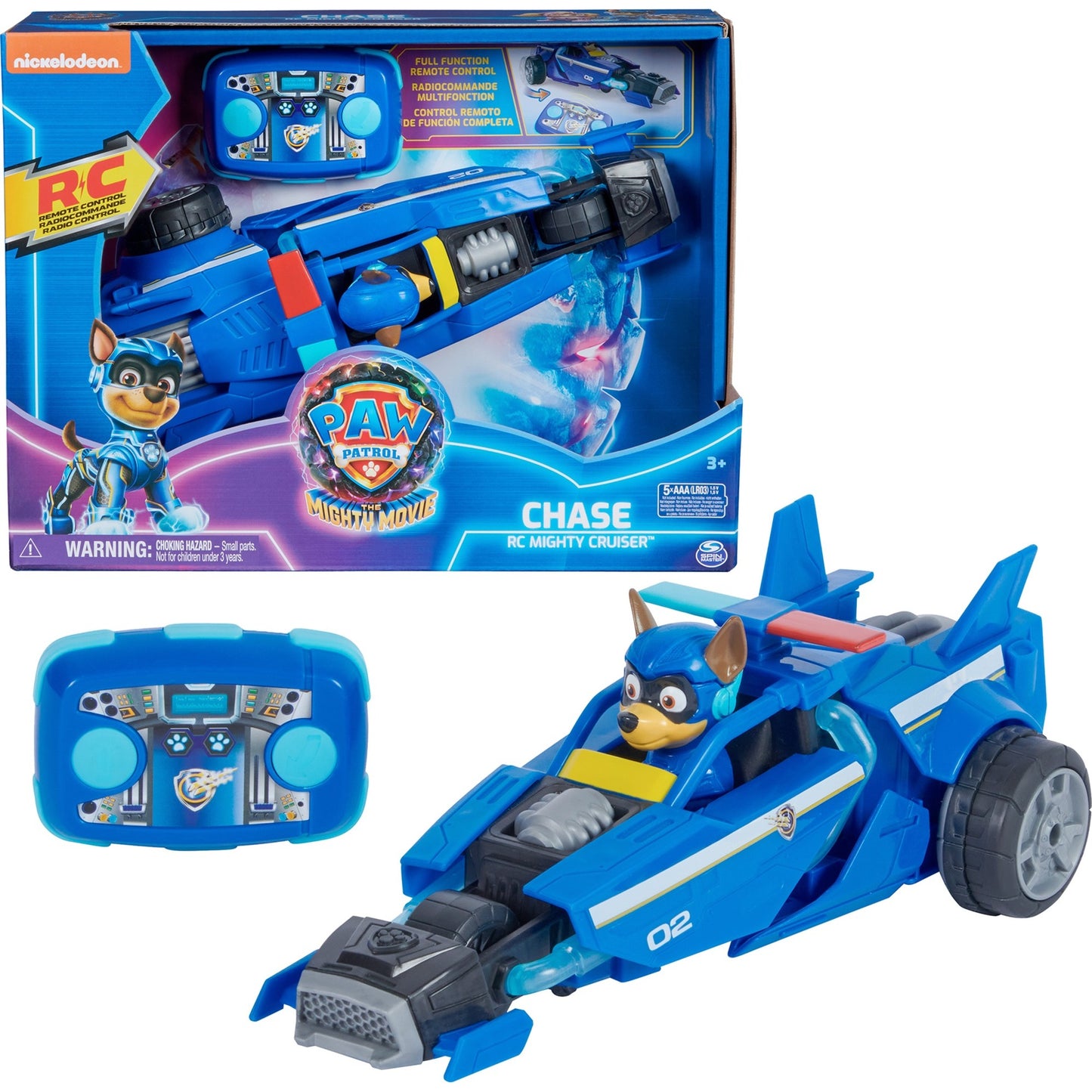 Spinmaster Paw Patrol: Der Mighty Kinofilm, ferngesteuertes Polizeiauto mit Chase (blau)