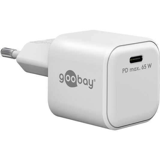 Goobay USB-C Schnellladegerät Nano, PD, GaN, 65 Watt (weiss, 1x USB-C, Power Delivery 3.0)