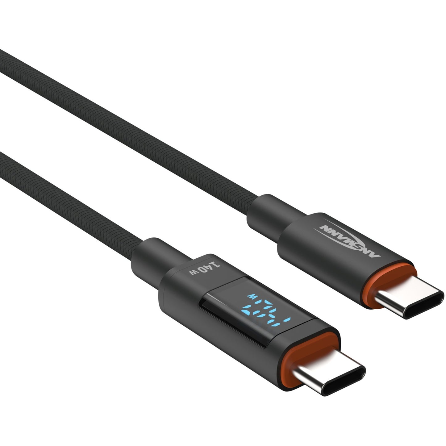 Ansmann USB 2.0 Kabel, USB-C Stecker > USB-C Stecker (anthrazit, 1,2 Meter, PD 3.1, Laden mit bis zu 140 Watt, gesleevt, integriertes LED Display)