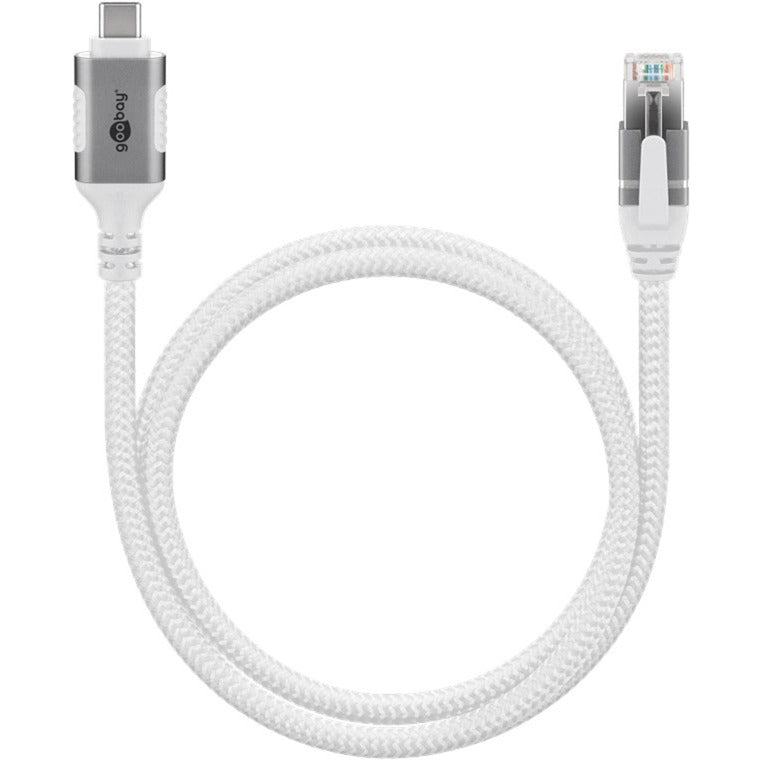 Goobay Ethernet-Kabel USB-C 3.2 Gen2 Stecker > RJ-45 Stecker (weiss, 1 Meter, geflochtener Textilmantel)