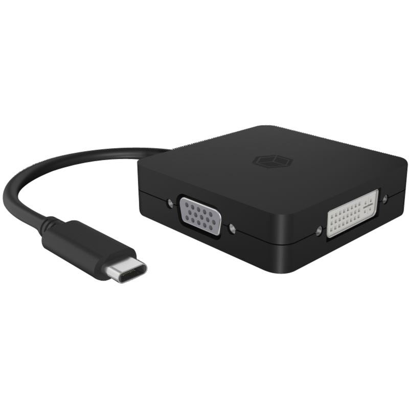 Icy Box USB Adapter IB-DK1104-C, USB-C Stecker > VGA + DVI + HDMI + DisplayPort Buchse (schwarz, 15cm)